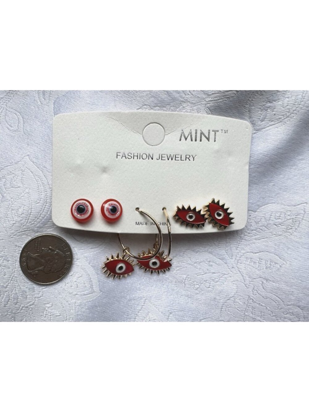 EVIL EYE EARRINGS Good Luck Protection 6 Piece Pack Wires Drop NEW Red Gold